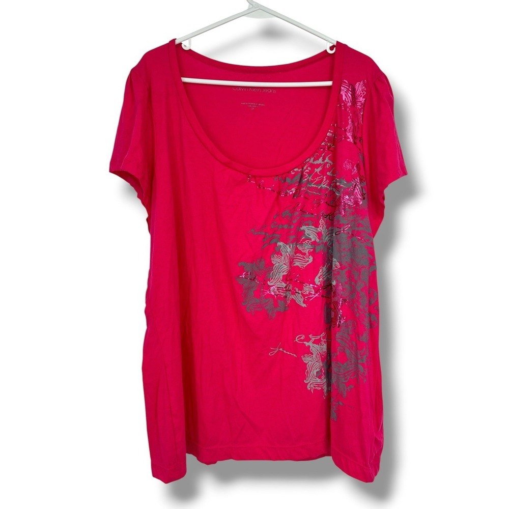Calvin Klein Jeans Hot Pink Graphic Tee Shirt 2X Y2K Everyday Casual Cotton NWT